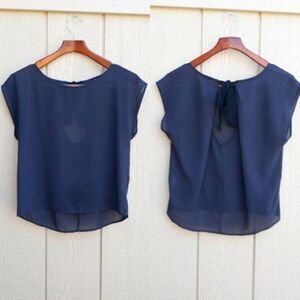 Dark Academia Poetry Top Sheer Charcoal Gray Keyhole Cutout Bow Tie Back Sz S